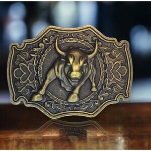 Western Raging Bull Bronze Metal Alloy Belt Buckle Gift For Cowboy Rodeo Rider